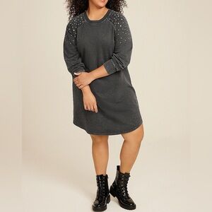 EUC Maurices Charcoal Studded Mineral Wash Sweatshirt Dress Size XL